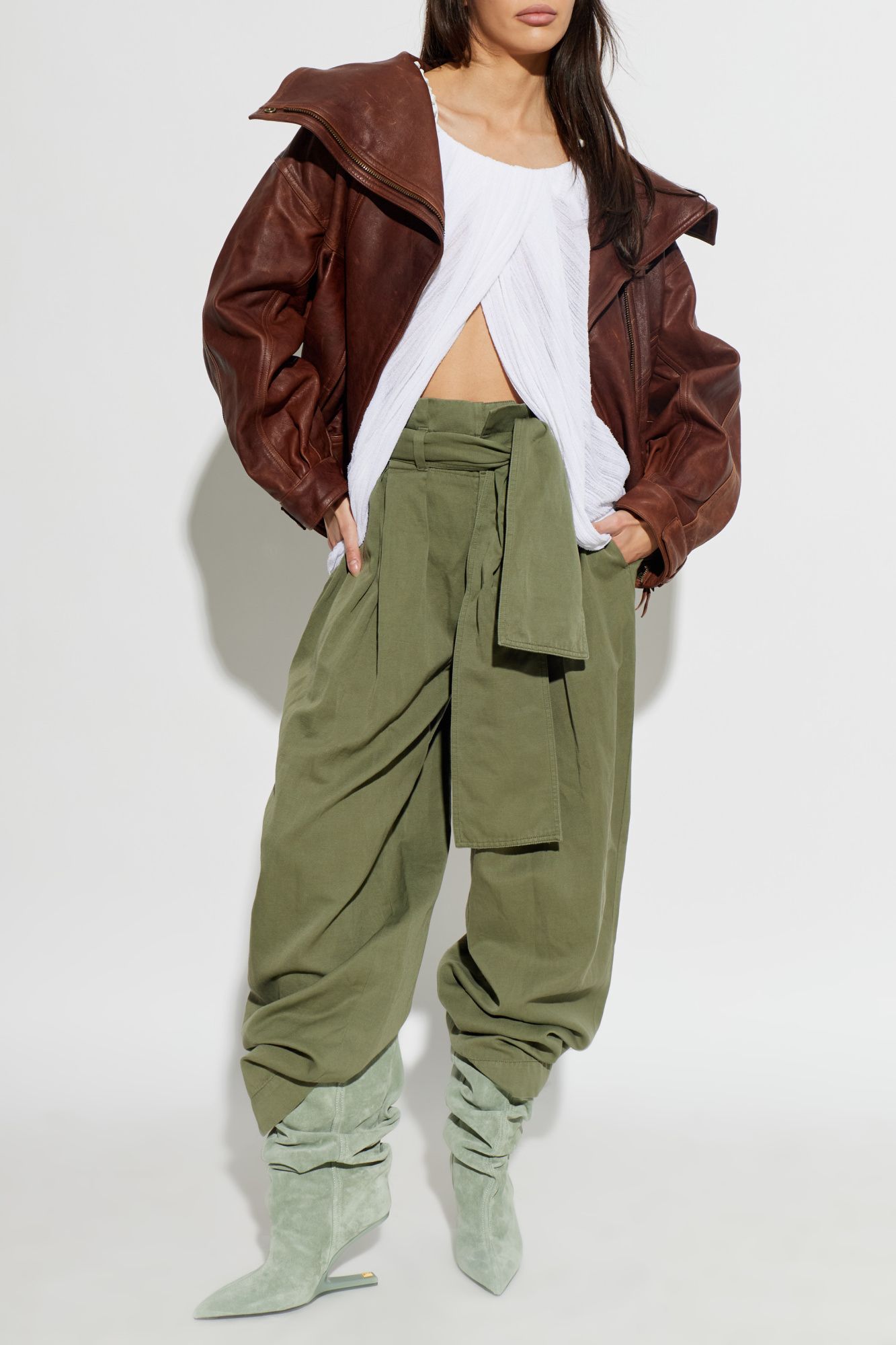 Brown Leather jacket with a 'vintage' effect Balmain - Vitkac Slovakia